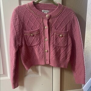 Pink Quilted Knit Cardigan Sweater